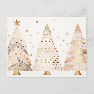 Elegante goldene und pinke Weihnachtsbäume Postcard