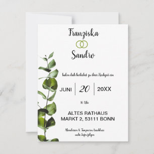 Elegante Hochzeitseinladung mit Grünen Blättern - Invitation