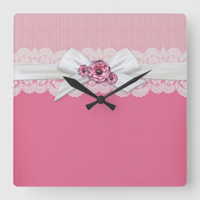 Élégante horloge à ruban rose floral (Recto)