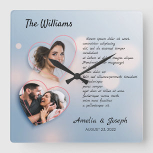 Elégante horloge mariage de collage photo avec tex