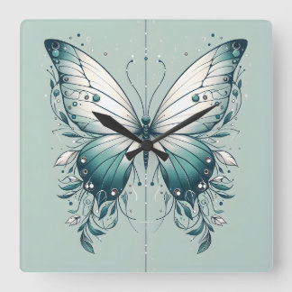 Élégante horloge murale de papillon Carré