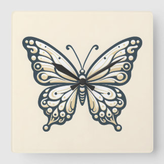 Élégante horloge murale de papillon Carré