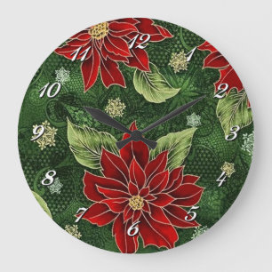 Élégante horloge murale Poinsettia de Noël