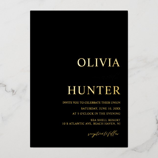 Élégante huile d'or noir Faire-part de mariage (Recto)