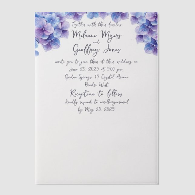 Elégante Hydrangea Mariage Vellum Invitation (Recto)