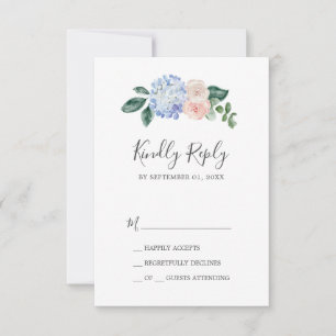 Elégante Hydrangée Bleue   Carte RSVP simple blanc