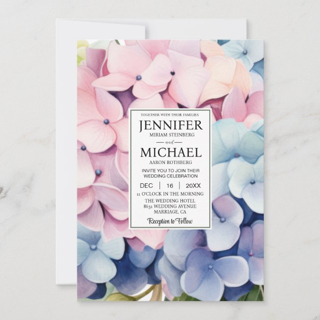 Elégante Hydrangée Mariage Invitations (Devant)