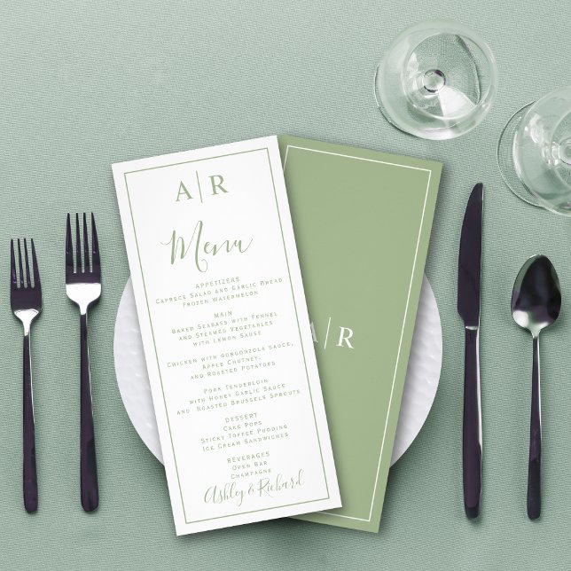 Elégante initie sauge verte carte de menu mariage (Créateur téléchargé)