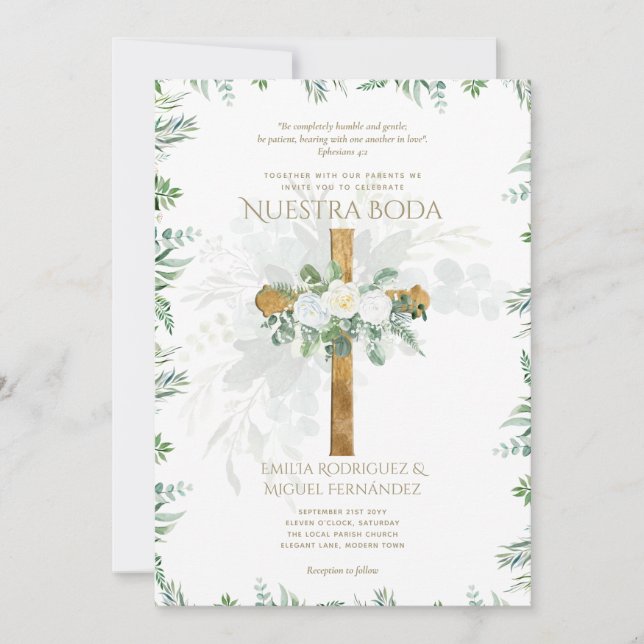 Elegante Invitación De Boda Católica Bilingüe  Inv Invitation (Front)