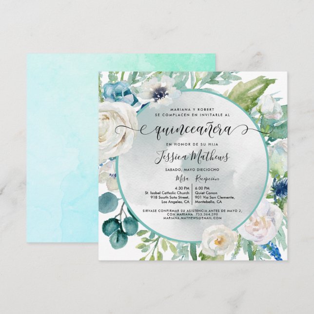 Elegante Invitación de Quinceañera Aqua Turquesa I Invitation (Front/Back)