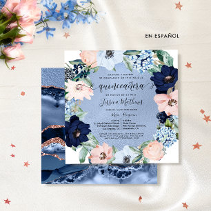 Elegante invitación de Quinceañera Azul y Rosa Invitation