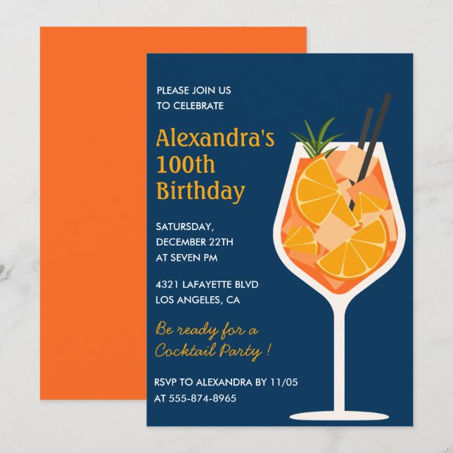 Élégante invitation 100e anniversaire Cocktail Nav (Devant / Derrière)