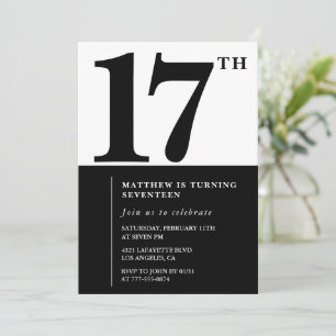 Elégante invitation 17e anniversaire Black Chic Mo