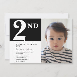 Elégante invitation 2e anniversaire Black Boy Phot