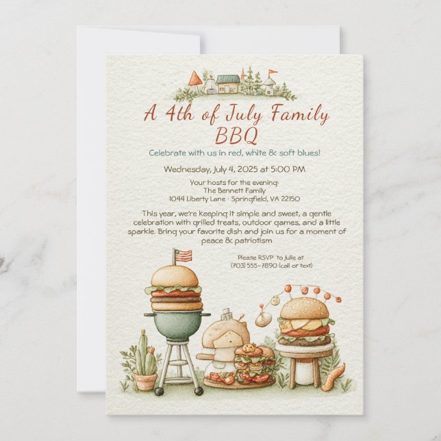 Elégante invitation 4 juillet barbecue - Soft Line (Devant)