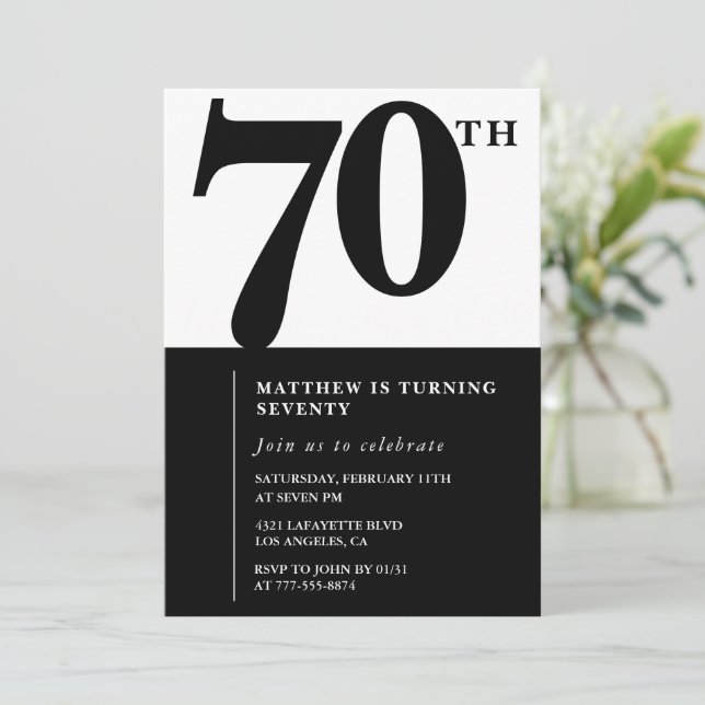 Elégante invitation 70e anniversaire Black Chic Mo (Debout devant)