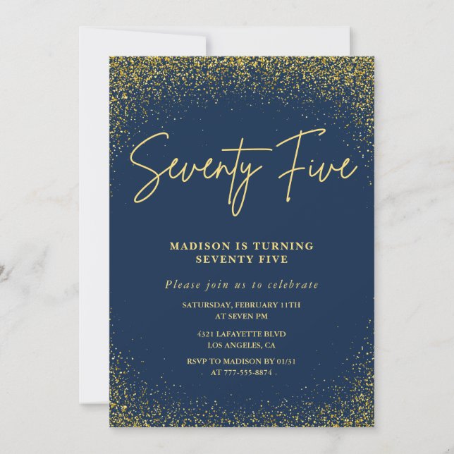 Elégante invitation 75e anniversaire Gold Navy Gla (Devant)