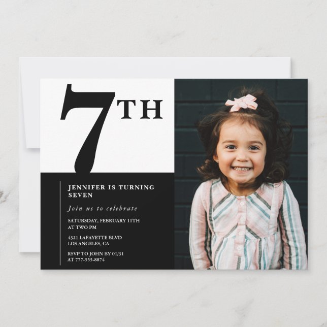 Elégante invitation 7ème anniversaire Girl Chic Ph (Devant)