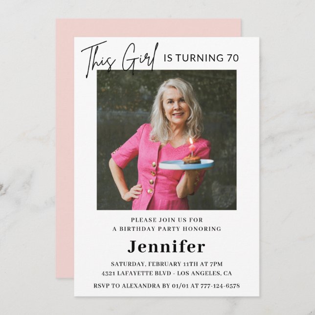 Elégante invitation à 70e anniversaire Photo Moder (Devant / Derrière)