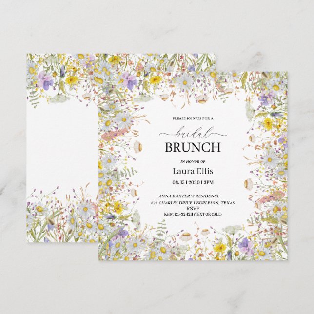 Elégante invitation à brunch fleur sauvage floral (Devant / Derrière)