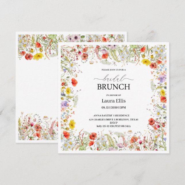 Elégante invitation à brunch fleur sauvage floral (Devant / Derrière)
