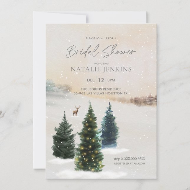 Élégante invitation à la douche nuptiale en bois d (Devant)