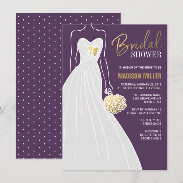 Elégante invitation à la douche nuptiale | Purple  (Devant / Derrière)