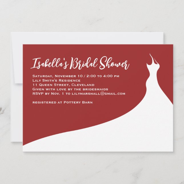 Élégante invitation à la douche nuptiale rouge (Devant)