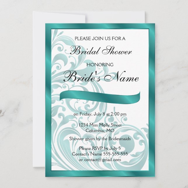 Elégante invitation à la douche nuptiale - Turquoi (Devant)