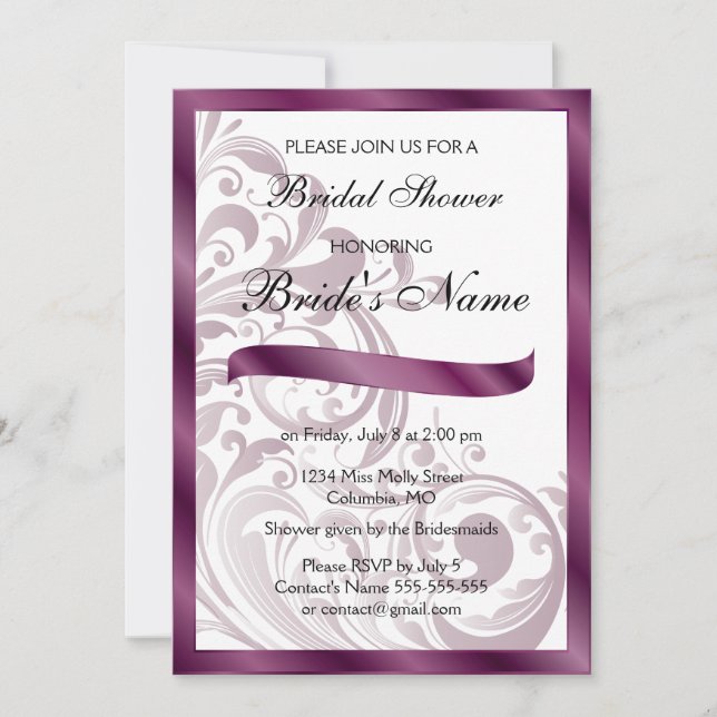 Elégante invitation à la douche nuptiale - violet (Devant)
