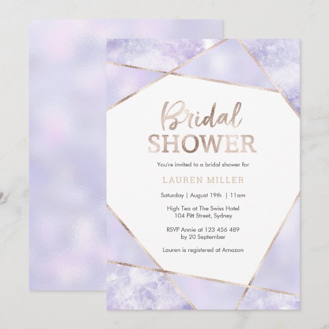 Elégante invitation à la douche nuptiale violette  (Devant / Derrière)