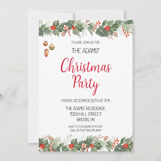 Élégante invitation à la fête de Noël (Devant)