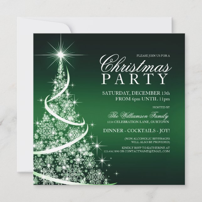 Élégante invitation à la fête de Noël verte (Devant)