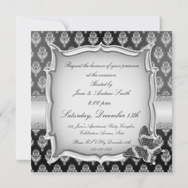 Elégante invitation à la joaillerie de papillon no (Devant)