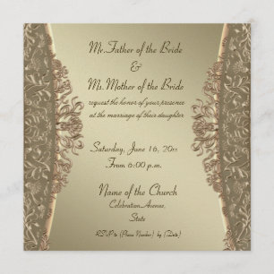 Elégante invitation à un mariage raffiné en or dam