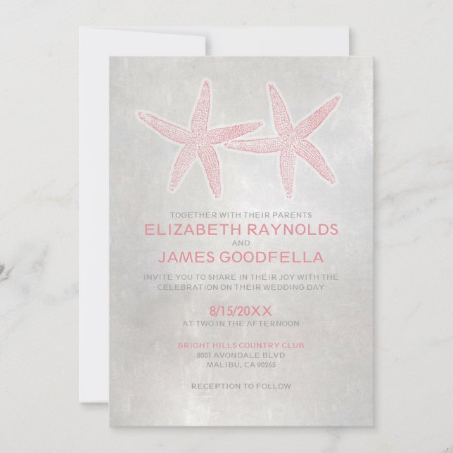 Elégante invitation au mariage de la plage de Star (Devant)