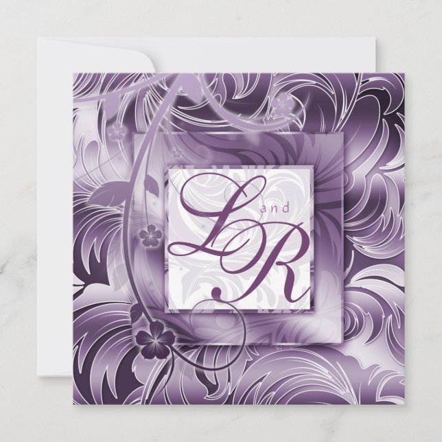 Elégante invitation au mariage Floral Purple Silve (Devant)