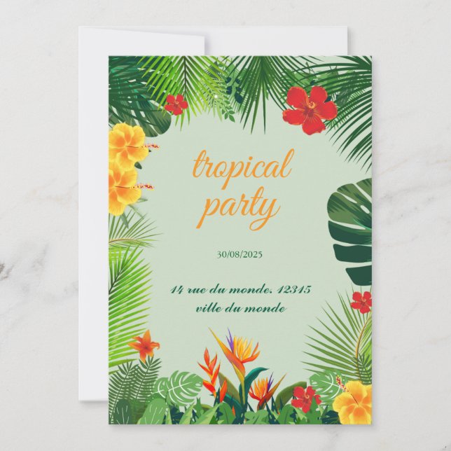 Elégante invitation avec un thème tropical lumineu (Devant)