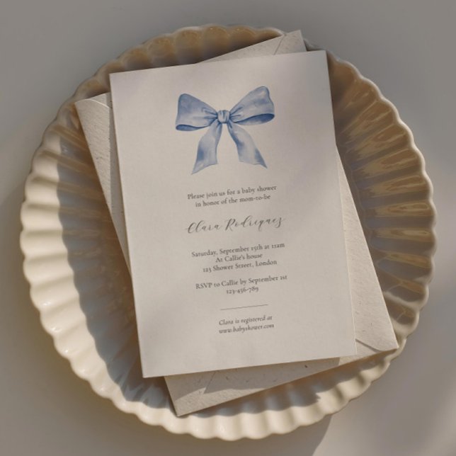 Elégante invitation baby shower avec ruban bleu (Créateur téléchargé)