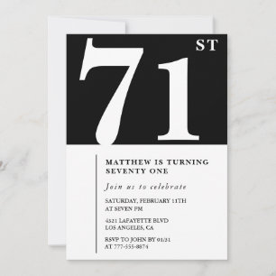 Elégante invitation Black White 71e anniversaire