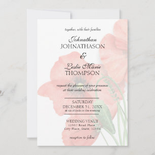 Élégante Invitation blanche Mariage de pavot flora