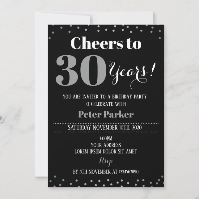 Elégante invitation d'anniversaire pour adultes (Devant)