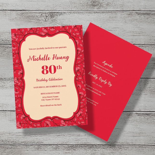 Élégante invitation de 80e anniversaire (RED) (Créateur téléchargé)