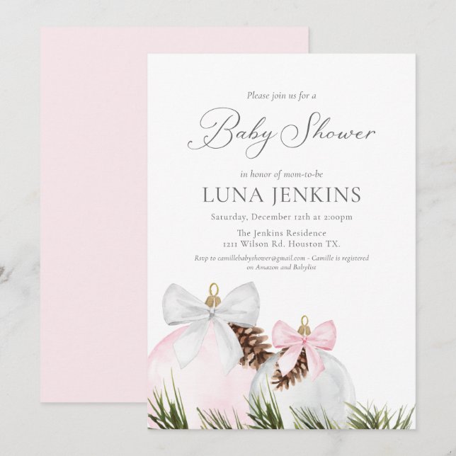 Elégante Invitation de Baby shower de fille d'hive (Devant / Derrière)