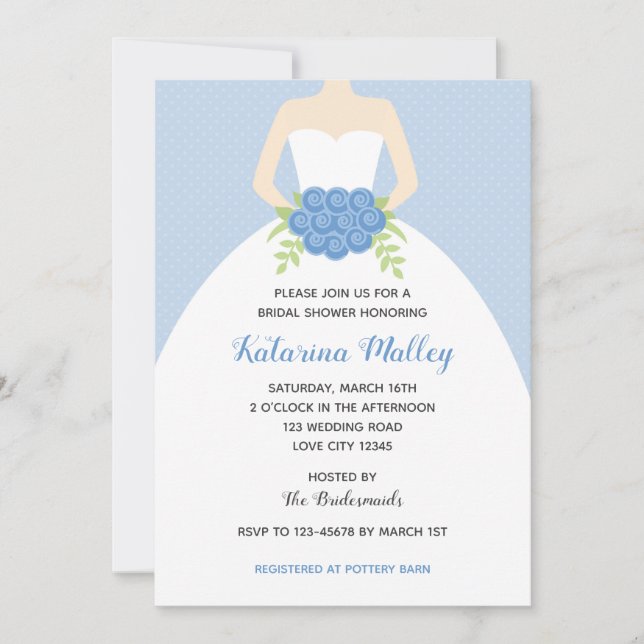 Élégante Invitation de douche nuptiale Gown (bleu) (Devant)