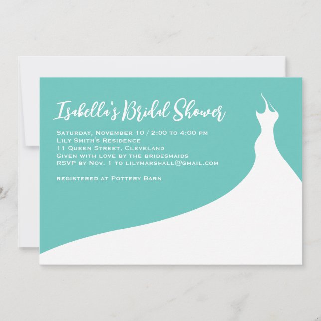 Elégante invitation de douche nuptiale turquoise (Devant)
