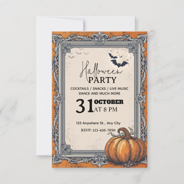 Elégante Invitation de fête d'Halloween Vintage -  (Devant)