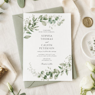 Élégante invitation de mariage au eucalyptus aquar