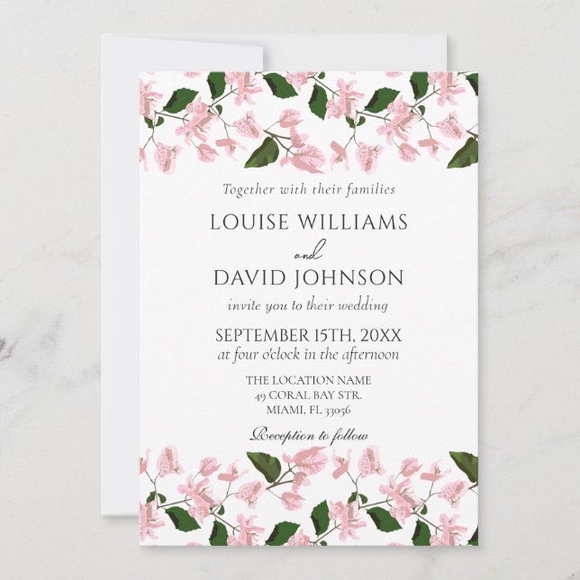 Elégante invitation de mariage avec Bougainvillea (Devant)