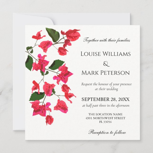 Elégante invitation de mariage avec Bougainvillea (Devant)